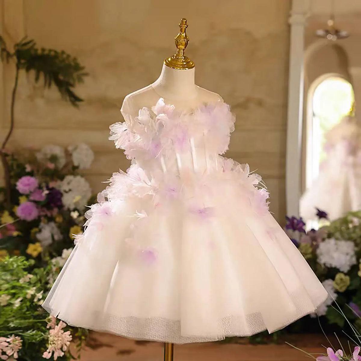 Dreamy Vow D039 Lovely Sleeveless Tiered Tulle Flower Girl Princess Dress for Kids Wedding Birthday Party Spring Short Ball Gown
