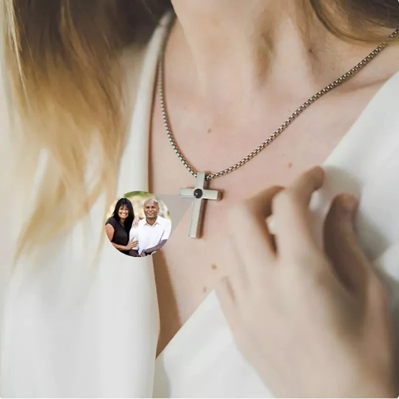 Dascusto Customized Cross Projection Necklace Men Personality Memorial Gifts For Birthday Anniversary Best Gifts Men's Jewelry