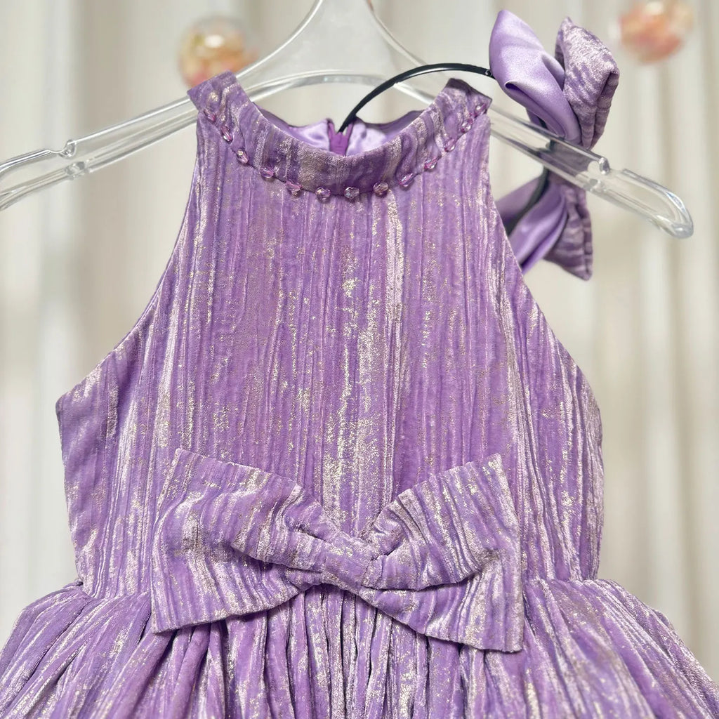 Dreamy Vow J310 Elegant O-Neck Sleeveless Light Lilac Flower Girl Dress With Bow for Kids Holiday Birthday Party Short Ball Gown