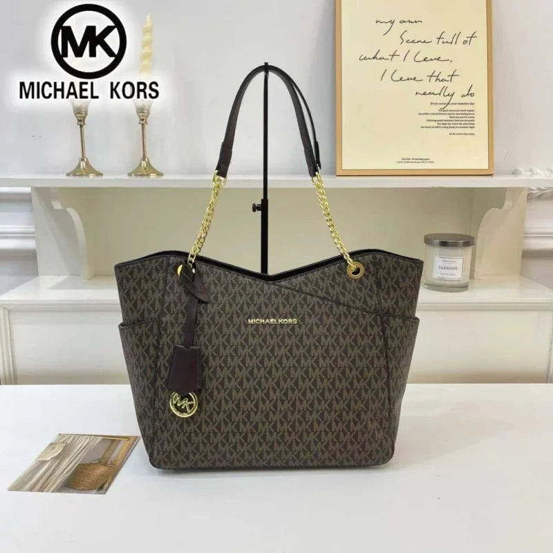 MICHAEL KORS Women's Fashion Casual Shoulder Bag Tote Bag MK Large Capacity Tote Bag Classic Flower Letter Bag Travel Bag