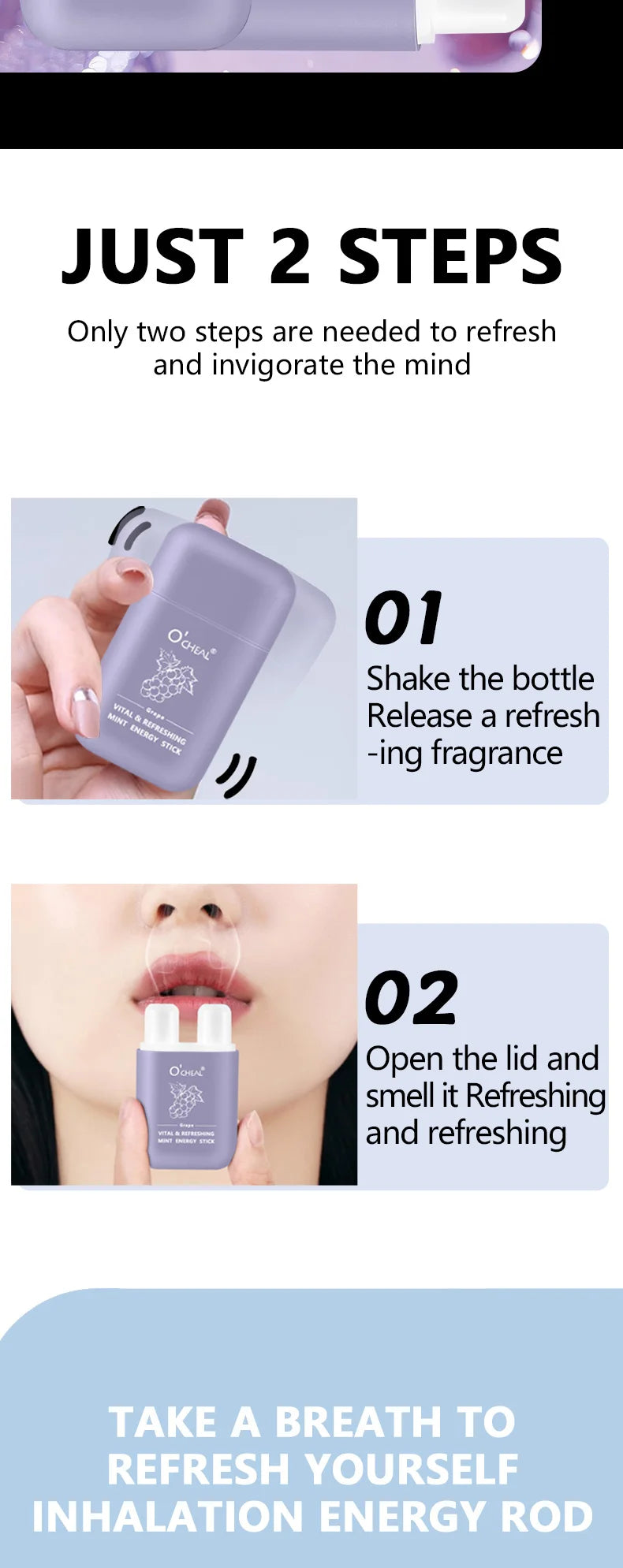 O'cheal Double Hole Energy Stick - Mint Scent Inhaler, 3-Pack
