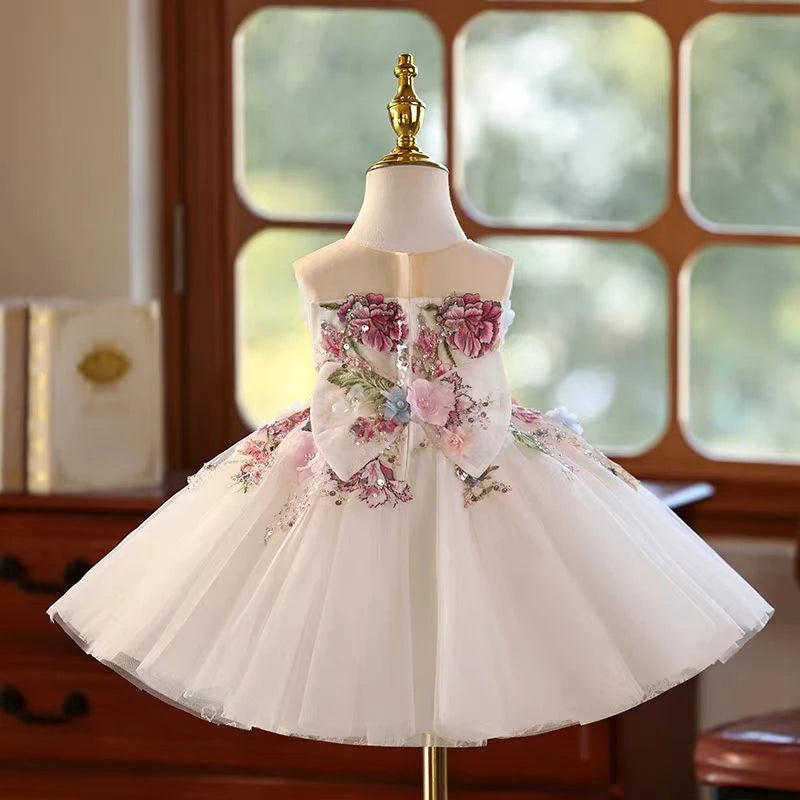 Dreamy Vow J404 Charming White Baby Girl Dress Floral Embroidered Tulle Bow for Kids Holiday 1st Birthday Party Short Ball Gown