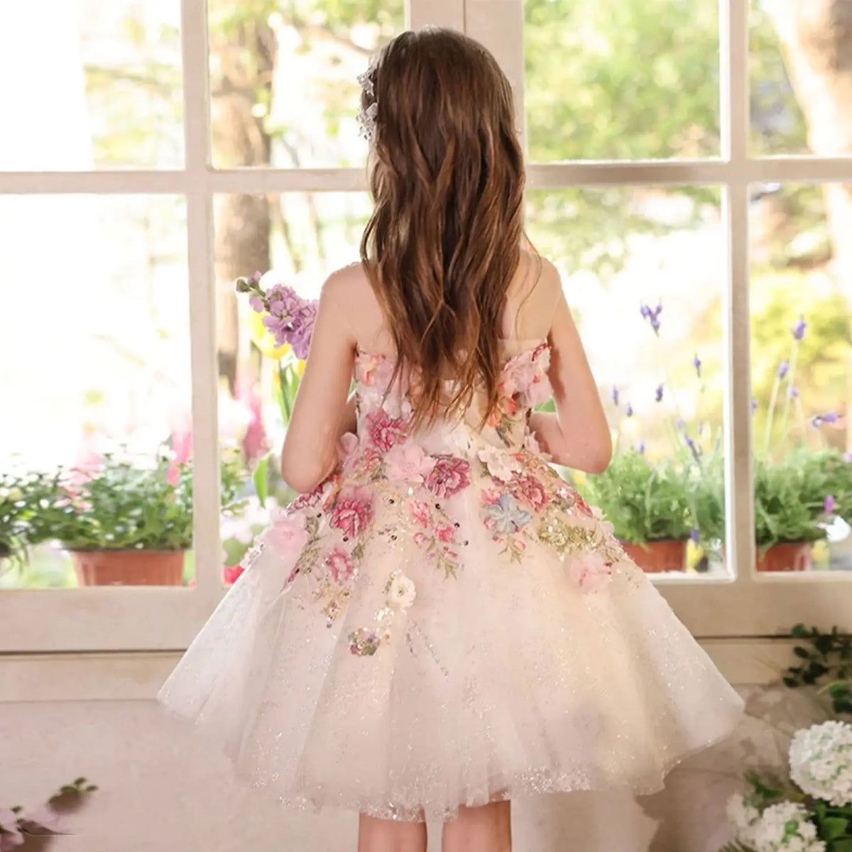 Dreamy Vow J404 Charming White Baby Girl Dress Floral Embroidered Tulle Bow for Kids Holiday 1st Birthday Party Short Ball Gown