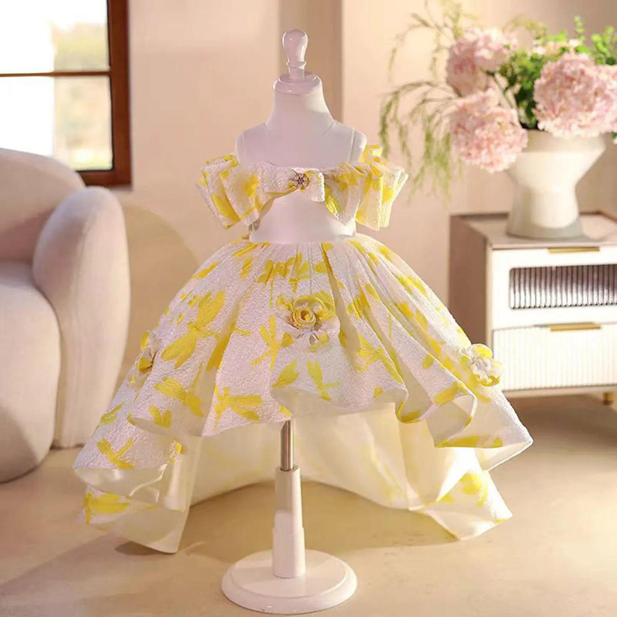 Dreamy Vow J703 Adorable Off-Shoulder 3D-Flower Baby Girl Dress With Tailing Princess Ball Gown for Kids Wedding Holiday Party