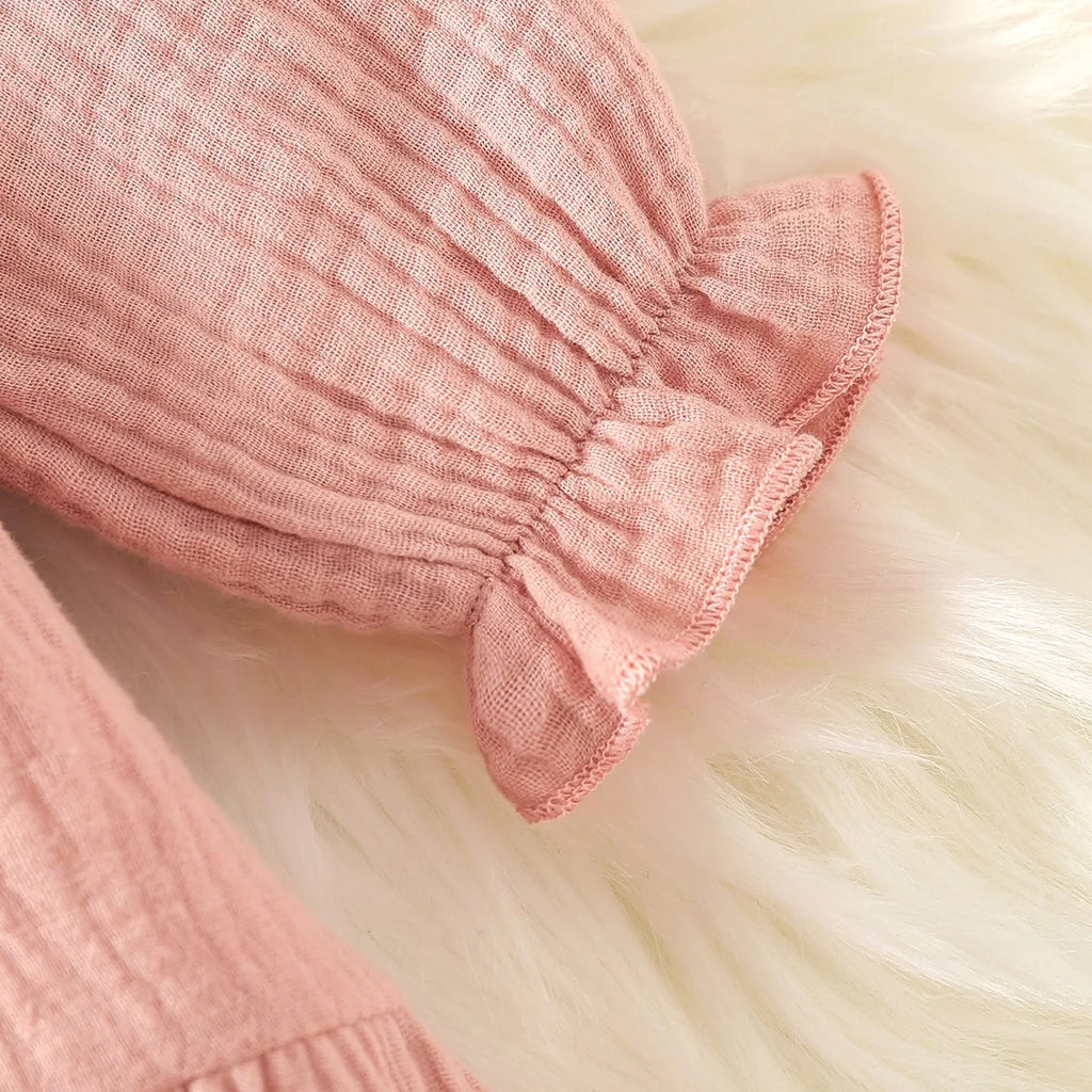 Kids Linen Cotton Dress Long Sleeve Baby Girls Sweet Style Muslin Cotton Casual Dress