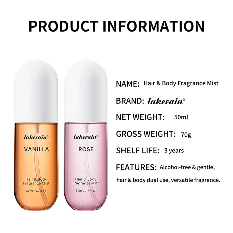 50ml Vanilla Rose Fragrance Spray Hair & Body Fragrance Mist Fresh Long Lasting Fragrance Perfume Travel Size Freshener Spray