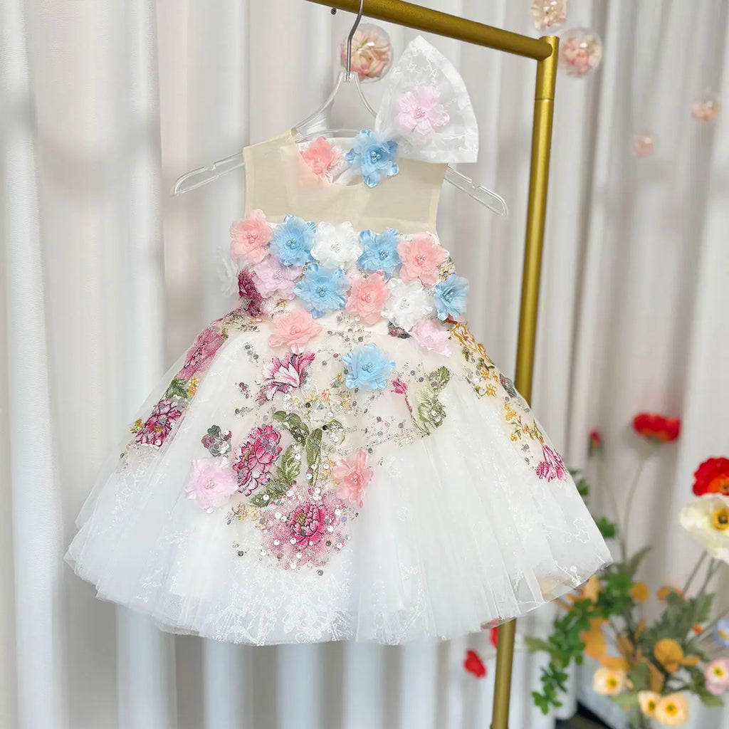 Dreamy Vow J404 Charming White Baby Girl Dress Floral Embroidered Tulle Bow for Kids Holiday 1st Birthday Party Short Ball Gown
