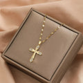 1 Piece Of Fashionable, And Versatile Design, New Style Micro-Inlaid Round Zircon Glossy Cross Necklace For Women'S
