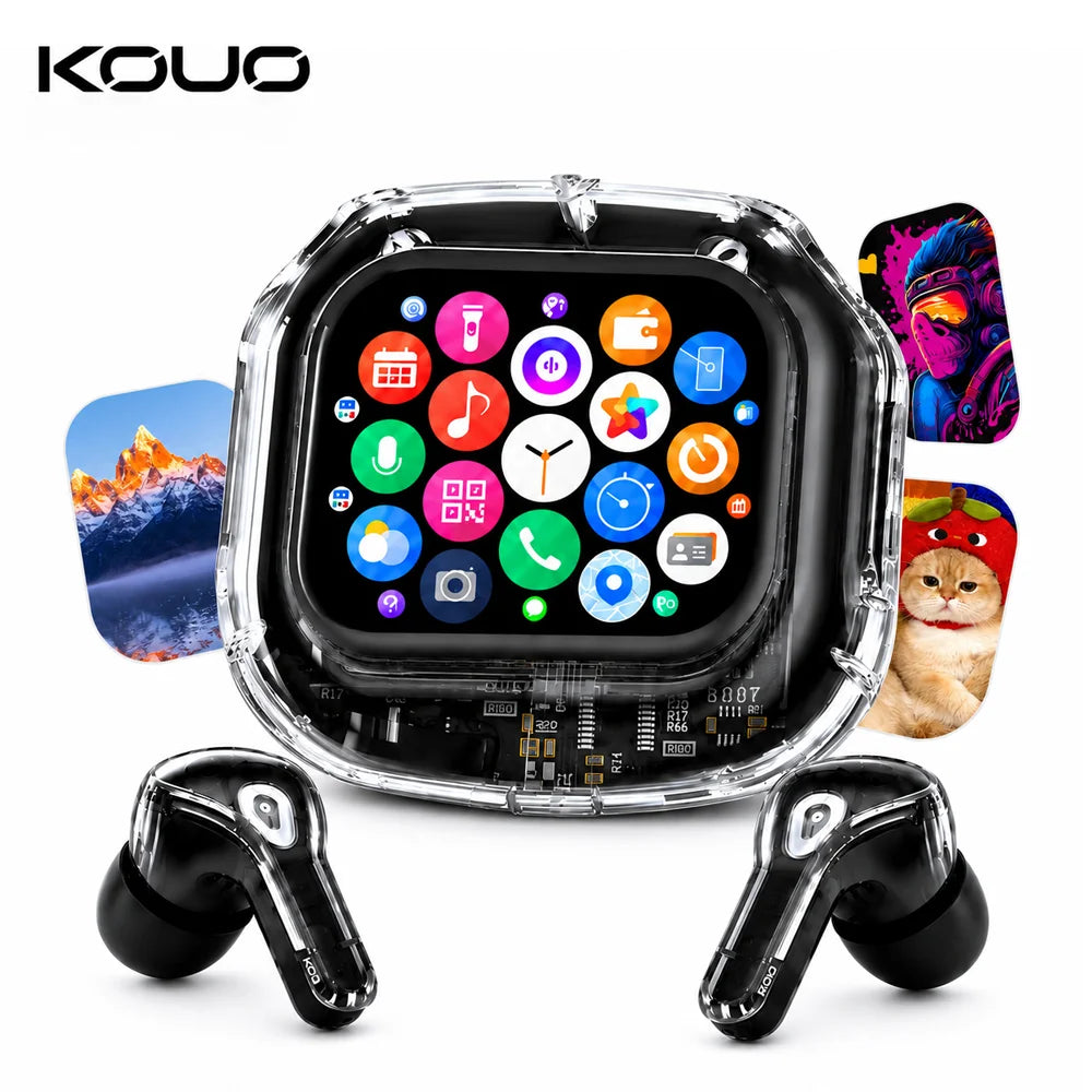 KOUO In-Ear Earbuds with Smart Touch Screen Wireless Bluetooth 5.4 HiFi Audio Earphones for Business Travel Language Translation