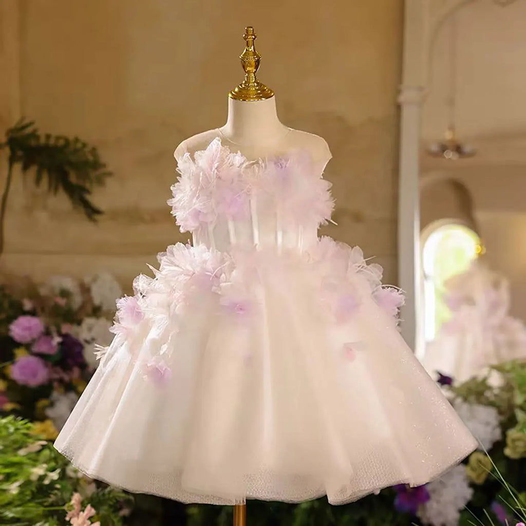 Dreamy Vow D039 Lovely Sleeveless Tiered Tulle Flower Girl Princess Dress for Kids Wedding Birthday Party Spring Short Ball Gown