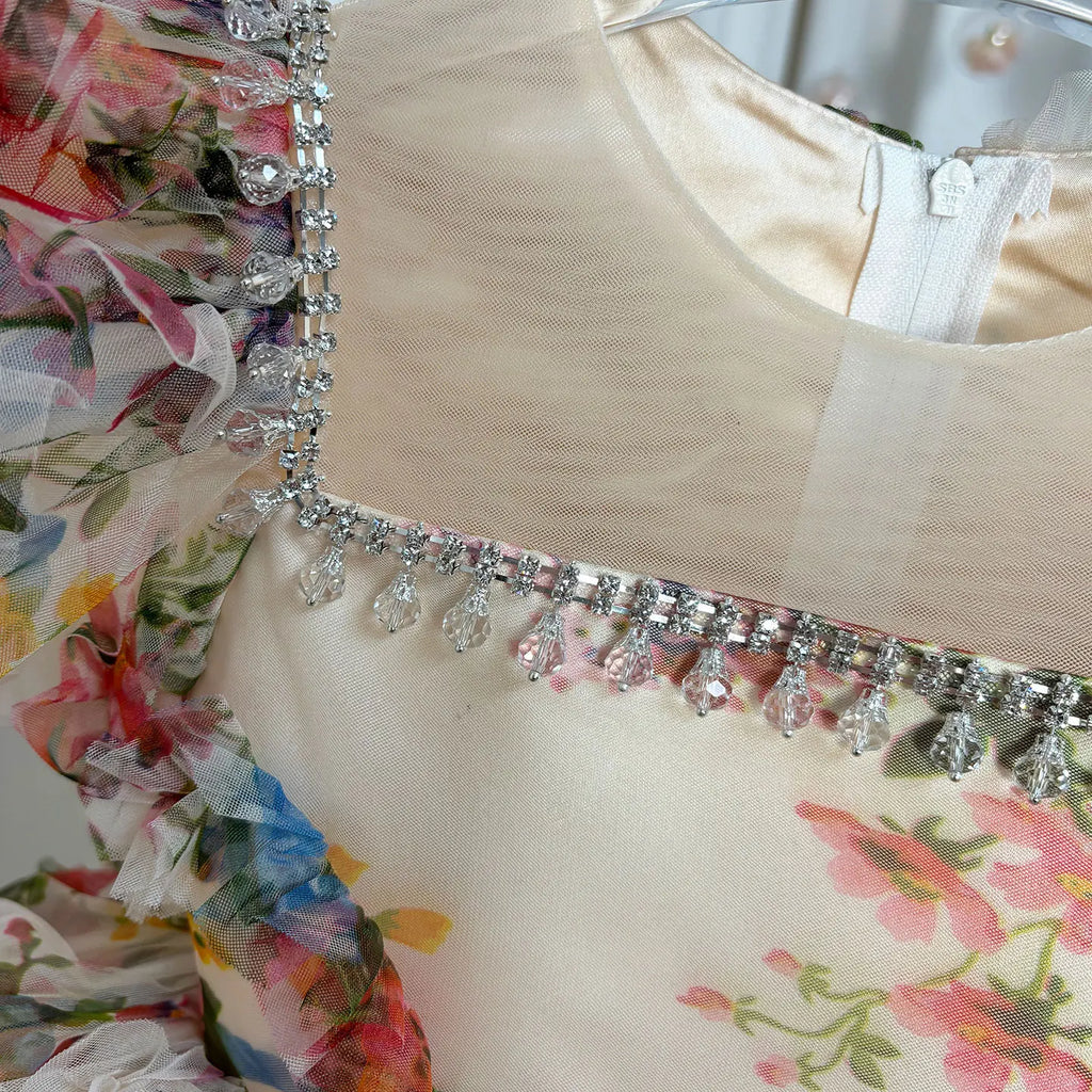 Dreamy Vow J410 Lovely Floral Pink Girl Dress Puff Sleeves for Kids Princess Holiday Birthday Party Ball Gown