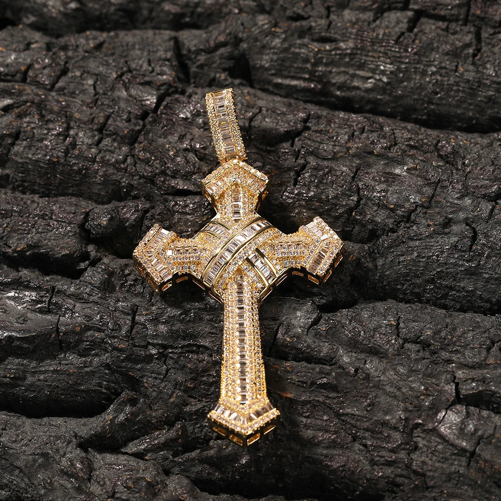 The Bling King Shiny Bundled Cross Pendant Necklace For Men Trendy Christian Jesus Cubic Zirconia Choker Rock Jewelry