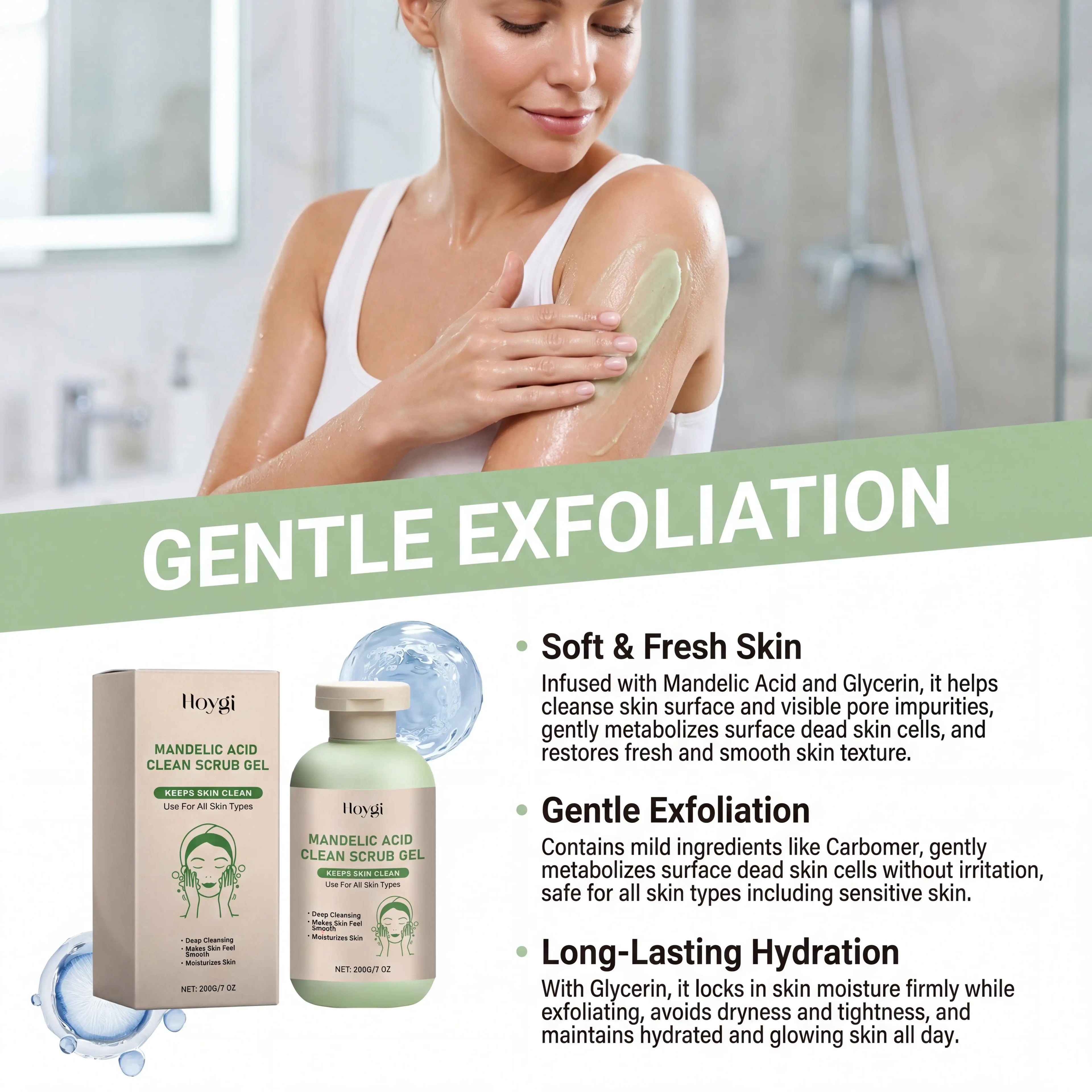 Hoygi Mandelic Acid Clean Scrub Gel Deep Cleansing Oil Control Improve Facial Texture Appearance Gentle Exfoliator Dead Skin Smoothing Skin Care