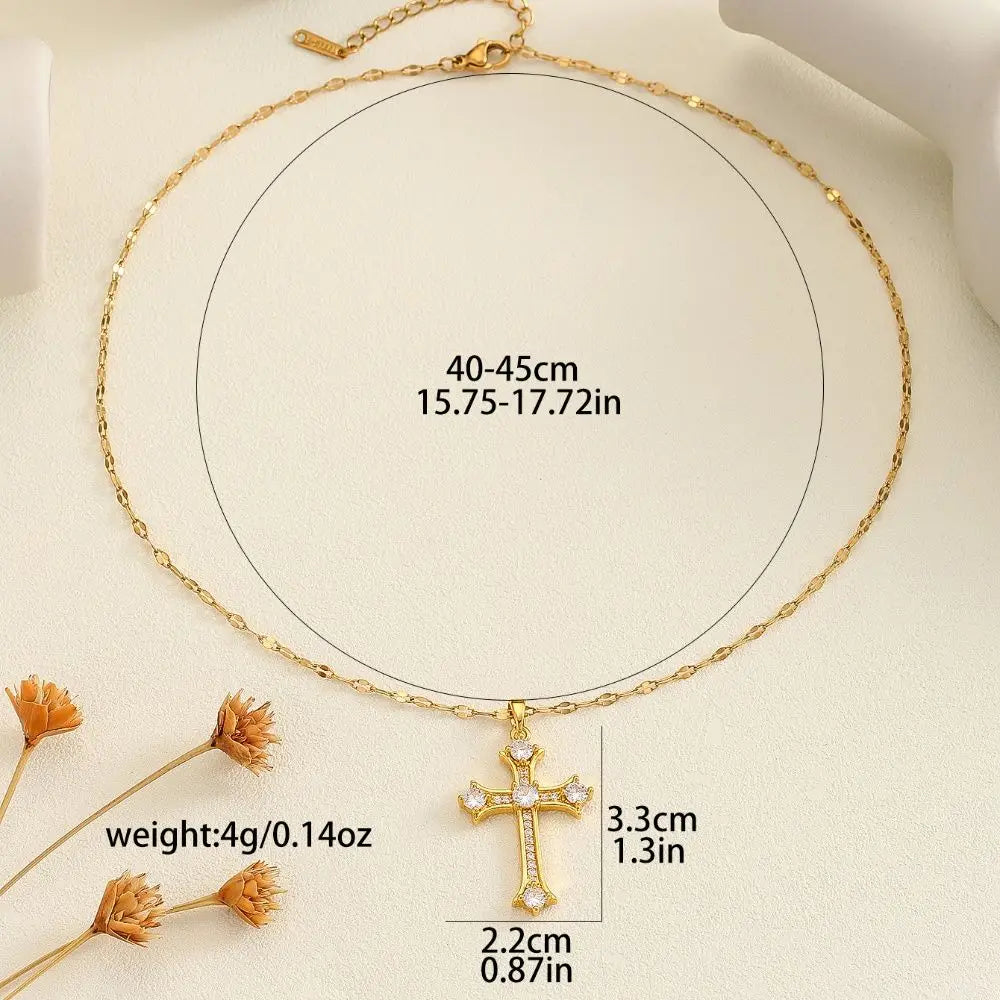 1 Piece of Fashionable, Simple and Versatile Micro-inlaid Zircon Christmas Cross Necklace For Men and Women