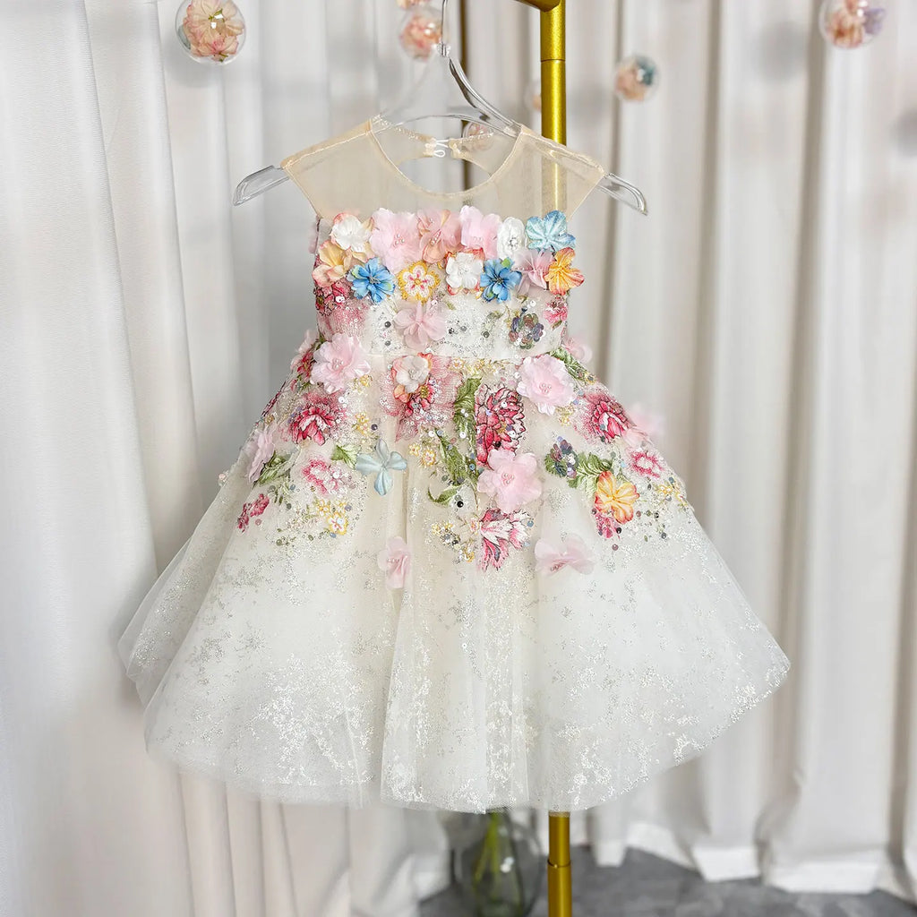 Dreamy Vow J404 Charming White Baby Girl Dress Floral Embroidered Tulle Bow for Kids Holiday 1st Birthday Party Short Ball Gown