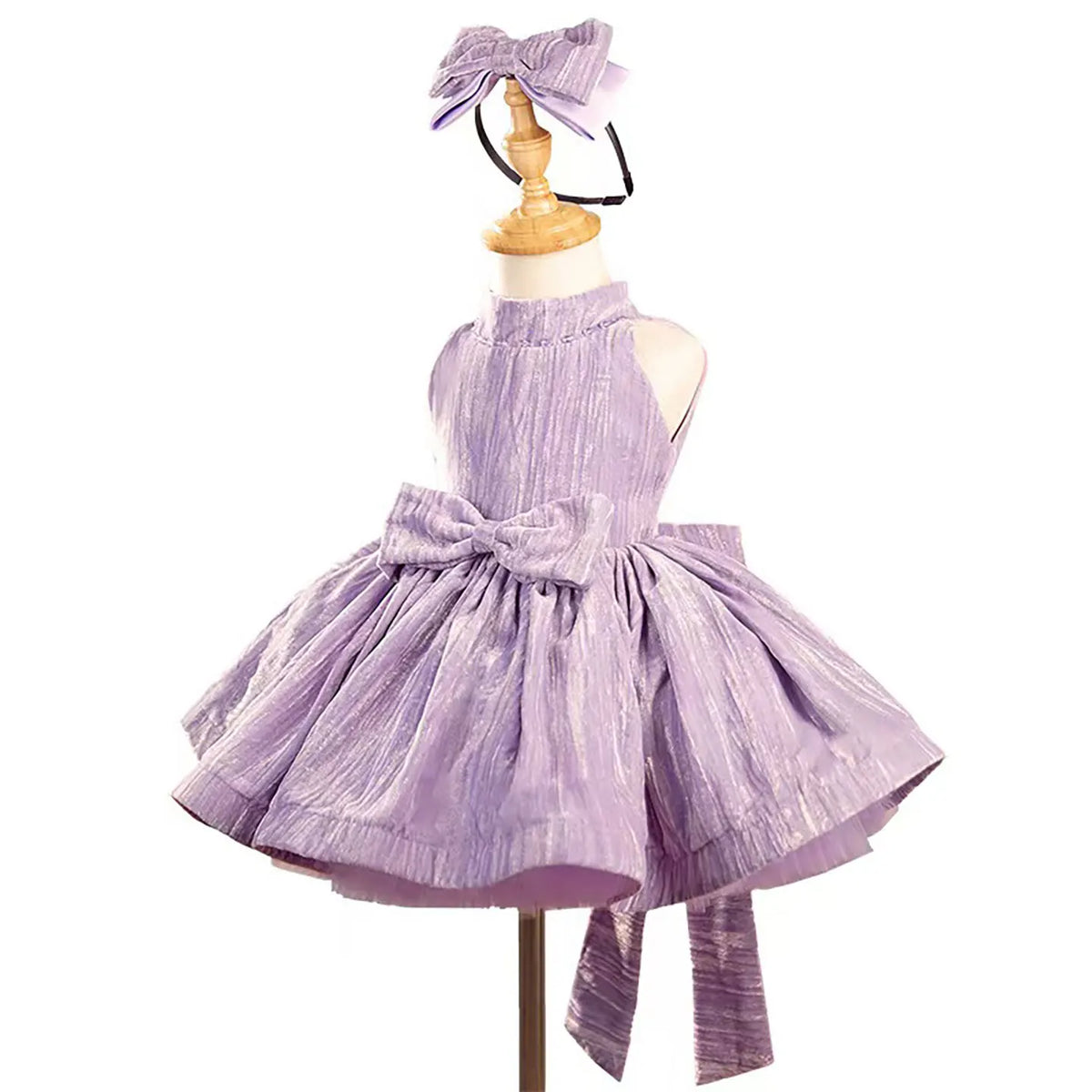 Dreamy Vow J310 Elegant O-Neck Sleeveless Light Lilac Flower Girl Dress With Bow for Kids Holiday Birthday Party Short Ball Gown