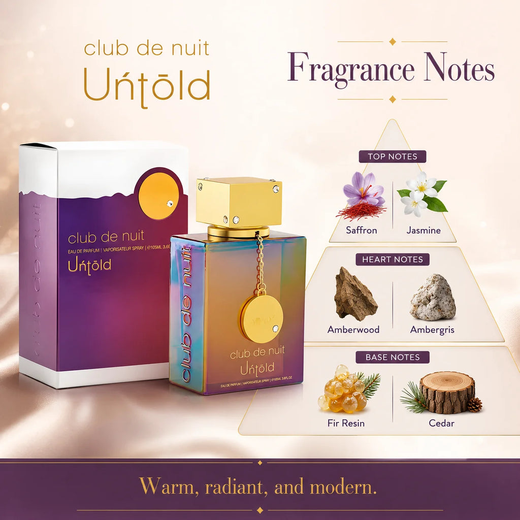 ARMAF Club De Nuit Untold Eau de Parfum 105ml, Unisex Luxury Fragrance Spray, Amber Floral Perfume with Iridescent Bottle and Gift Box