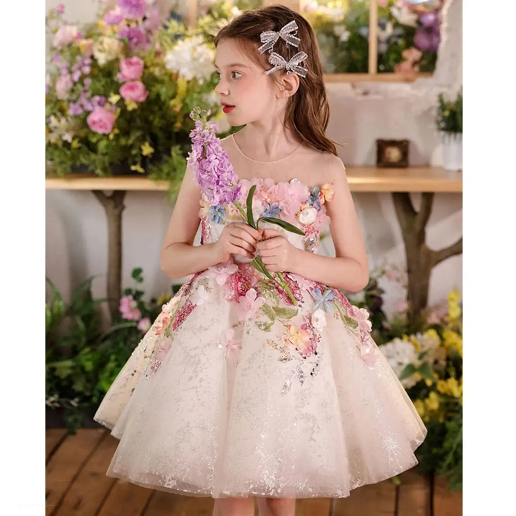 Dreamy Vow J404 Charming White Baby Girl Dress Floral Embroidered Tulle Bow for Kids Holiday 1st Birthday Party Short Ball Gown