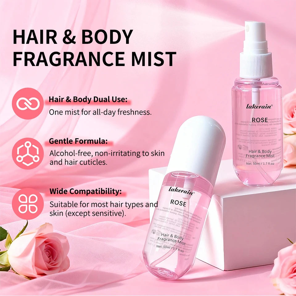50ml Vanilla Rose Fragrance Spray Hair & Body Fragrance Mist Fresh Long Lasting Fragrance Perfume Travel Size Freshener Spray