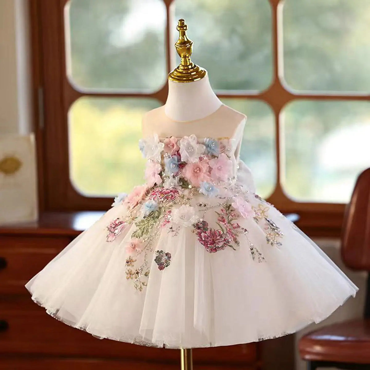 Dreamy Vow J404 Charming White Baby Girl Dress Floral Embroidered Tulle Bow for Kids Holiday 1st Birthday Party Short Ball Gown