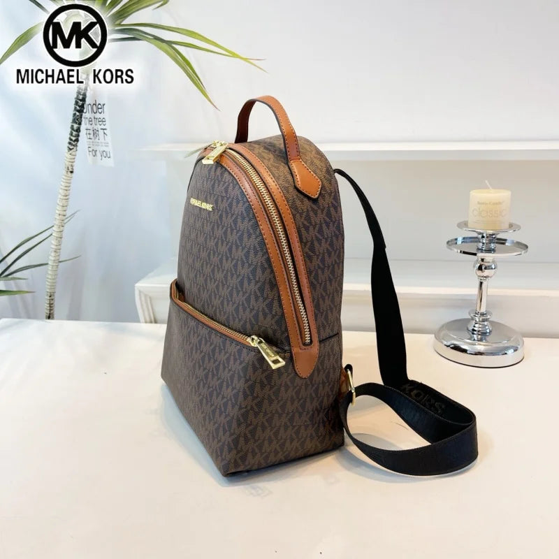 MICHAEL KORS Women's Casual Fashion Backpack MK Classic Vintage Flower Light Luxury Multi functional Vacation Travel Bag Letter