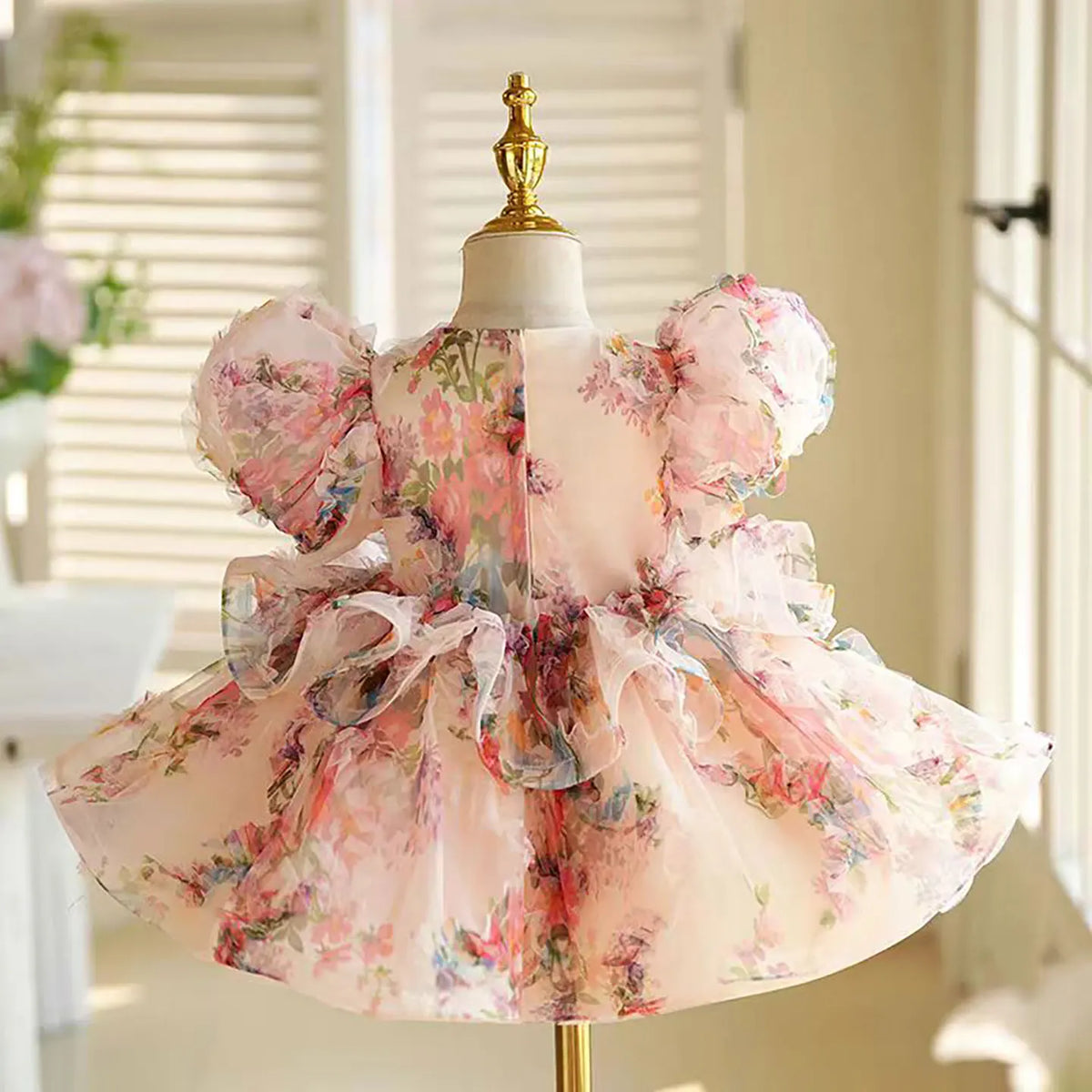 Dreamy Vow J410 Lovely Floral Pink Girl Dress Puff Sleeves for Kids Princess Holiday Birthday Party Ball Gown