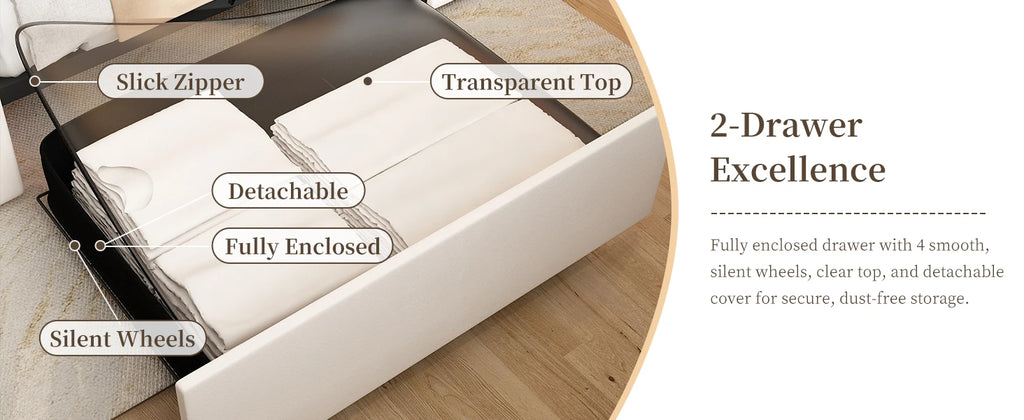SIBEDS Queen Upholstered Platform Bed Frame with LED Lights and 2 Storage Drawers, Crystal Button Tufted Headboard, Height Adjustable Design, Side Pockets, Solid Slats Support, No Box Spring Needed