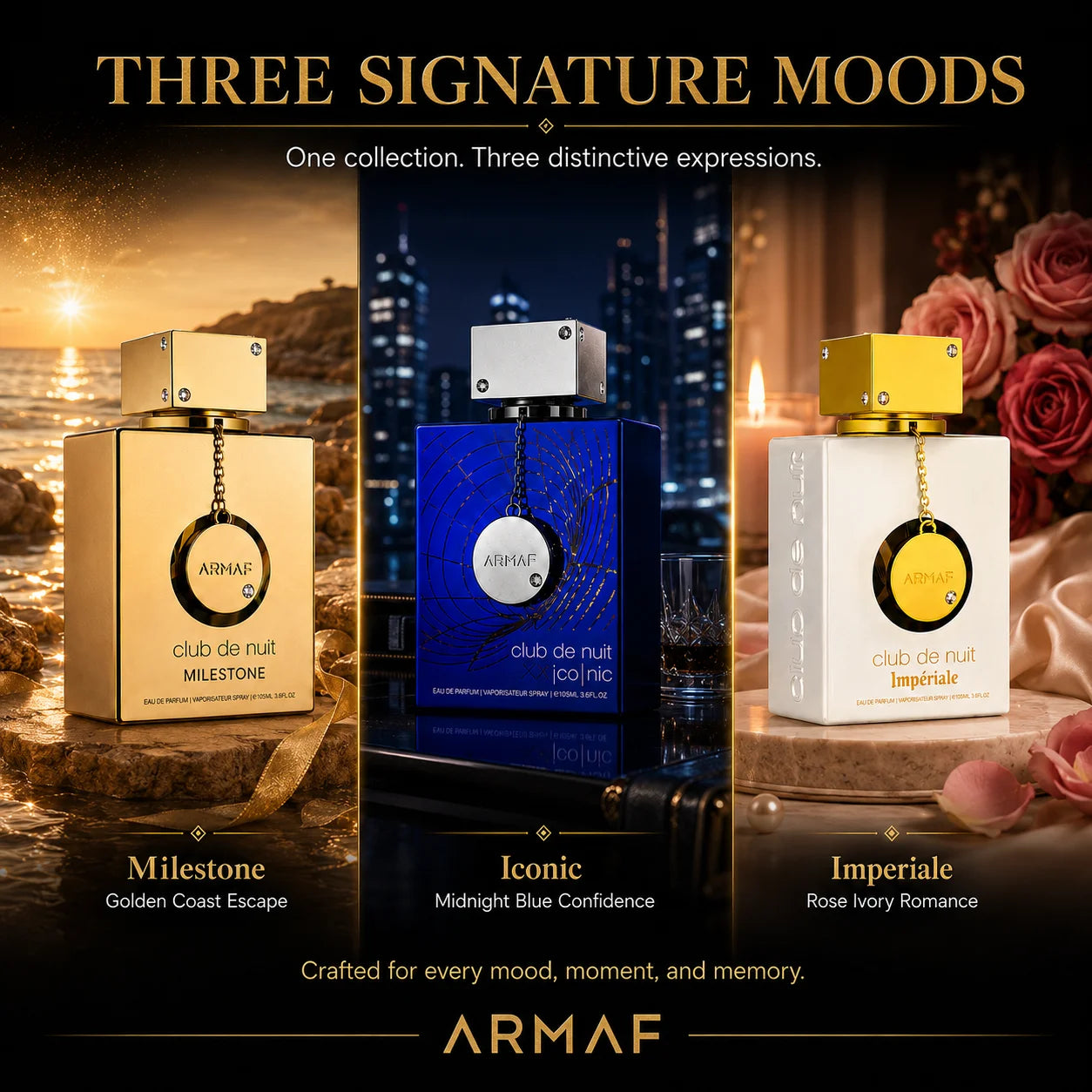 Armaf Club De Nuit Eau De Parfum 3.6 Oz/105 Ml, Milestone, Iconic or Imperiale, Fresh Marine, Amber Spicy or Floral Woody Fragrance, Men & Unisex