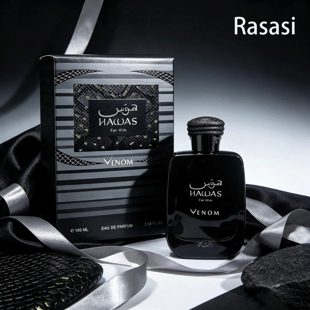 Rasasi Hawas Venom For Him Perfume 100ml Eau De Parfum Labdanum Incense Leather Patchouli Vanilla Incense Men Fragrance