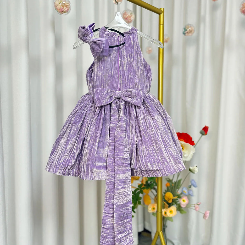 Dreamy Vow J310 Elegant O-Neck Sleeveless Light Lilac Flower Girl Dress With Bow for Kids Holiday Birthday Party Short Ball Gown