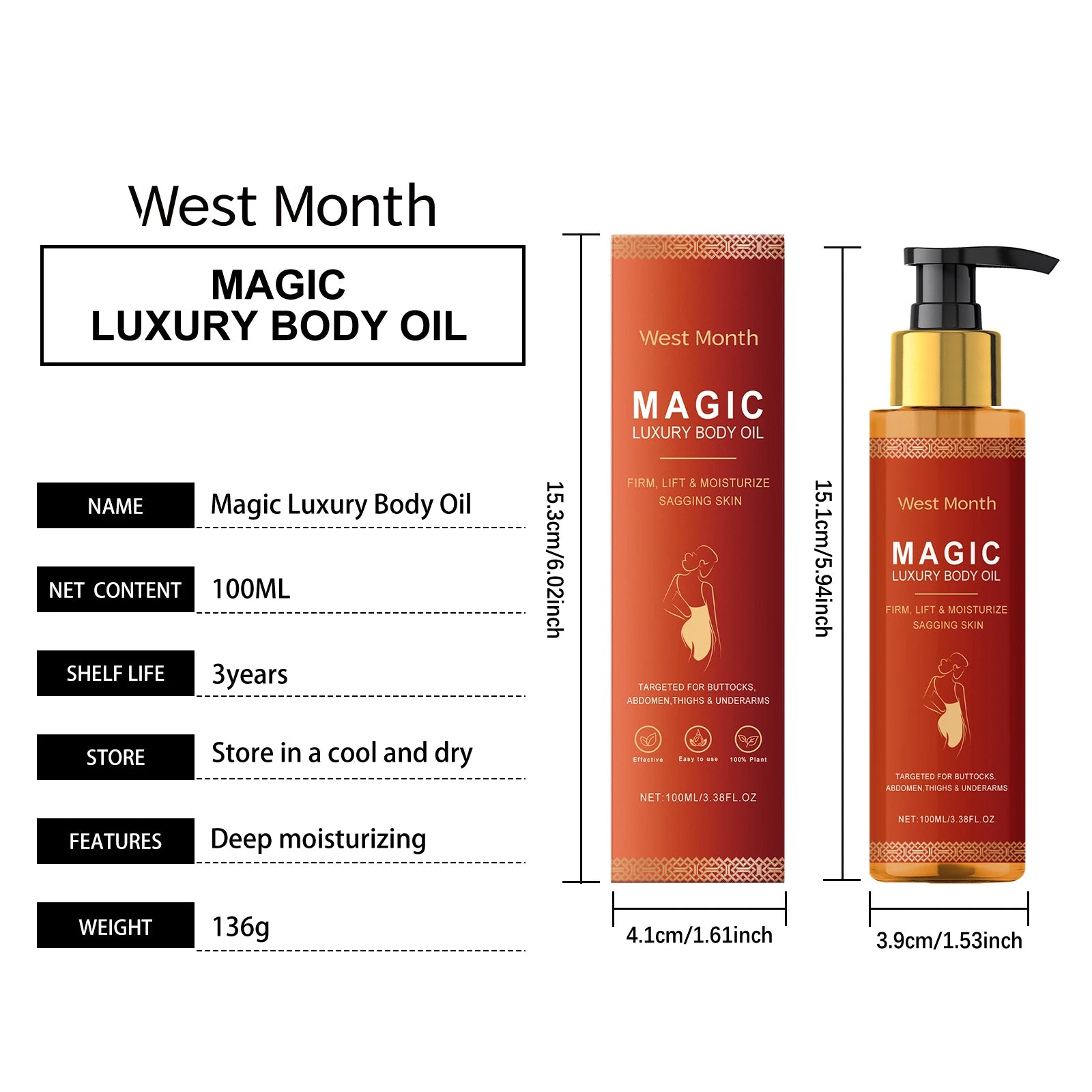 West Montr Body Tightening Moisturizing Oil and Moisturizing Oil Moisturize Soft and Tightening Skin Daily Care Nourishing Oil