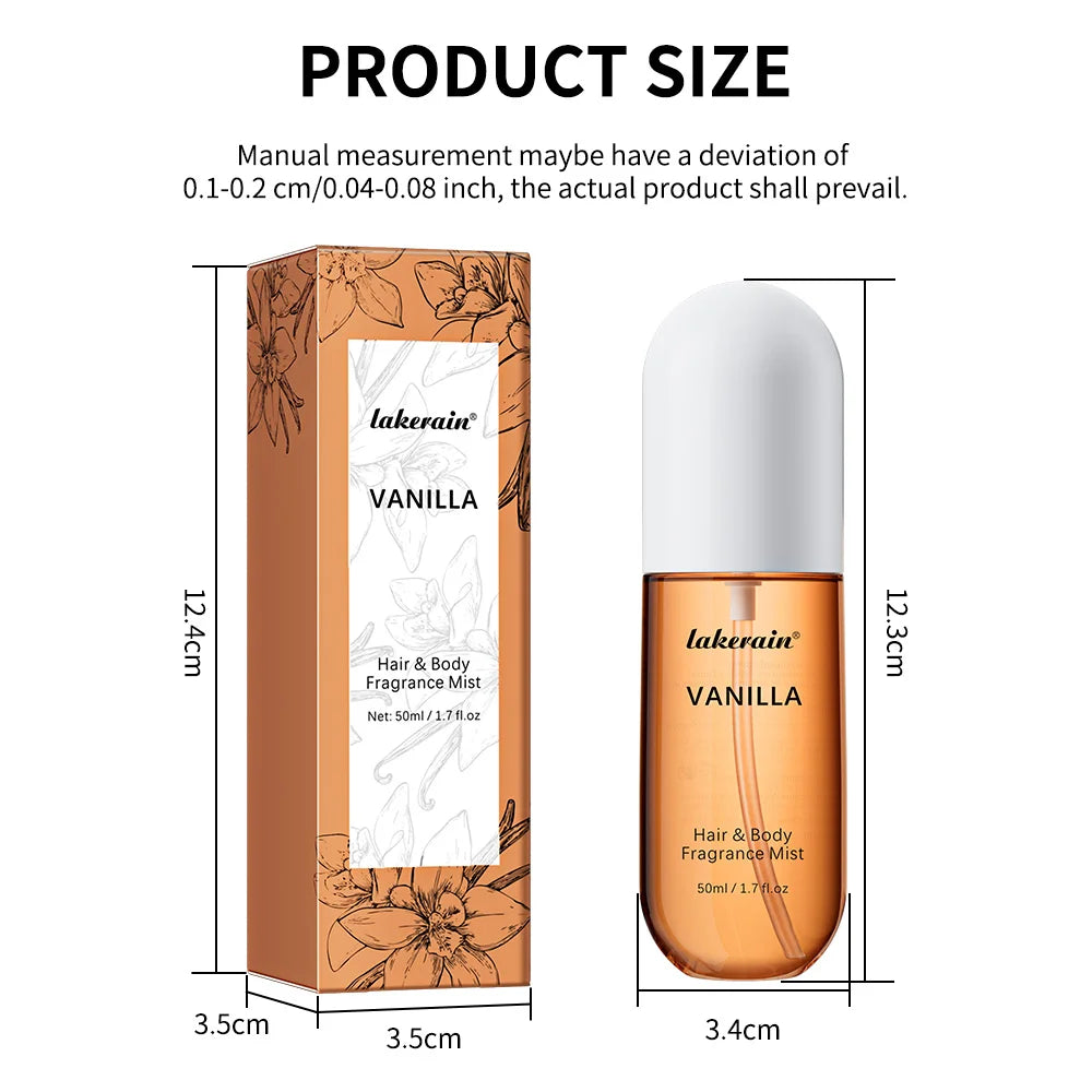 50ml Vanilla Rose Fragrance Spray Hair & Body Fragrance Mist Fresh Long Lasting Fragrance Perfume Travel Size Freshener Spray