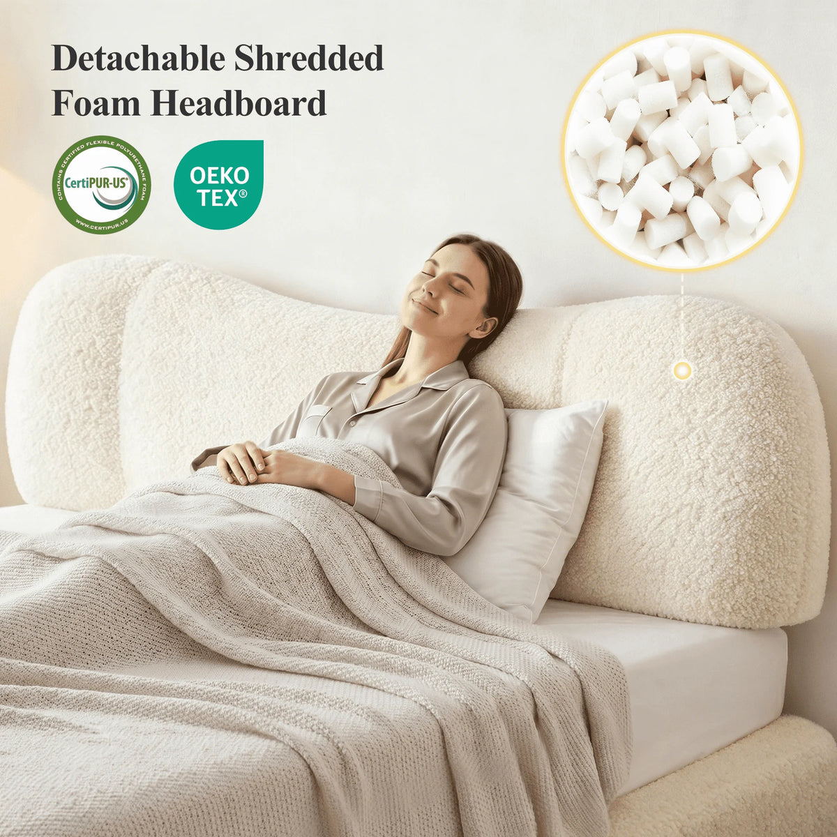 EnHomee Cloud Bed Frame with 5.9" Detachable Headboard, No Assembly Required Beds All-Foam Boneless, Noise-Free, No Box Spring Needed