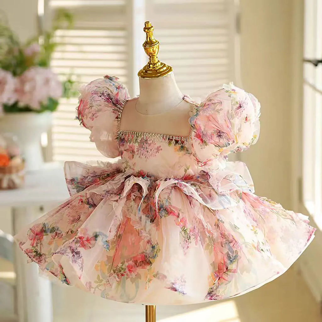 Dreamy Vow J410 Lovely Floral Pink Girl Dress Puff Sleeves for Kids Princess Holiday Birthday Party Ball Gown