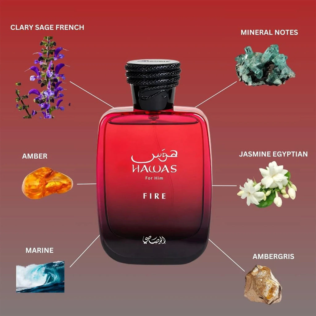 Rasasi Hawas Fire Eau de Parfum Spray for Men – Intense Fiery Spicy & Warm Amber Woody Scent, Long-Lasting Premium Arabian Fragrance, Perfect Gift, 100 ml / 3.4 fl oz