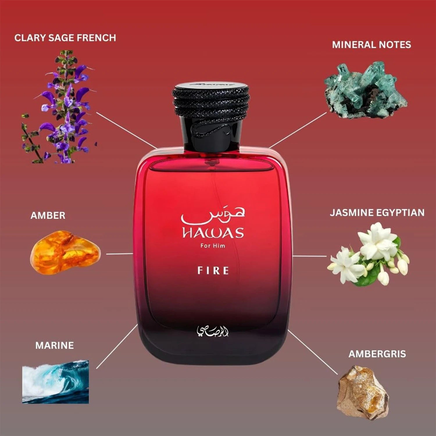 Rasasi Hawas Fire Eau de Parfum Spray for Men – Intense Fiery Spicy & Warm Amber Woody Scent, Long-Lasting Premium Arabian Fragrance, Perfect Gift, 100 ml / 3.4 fl oz