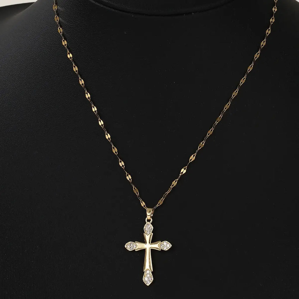 1 Piece Of Fashionable, And Versatile Design, New Style Micro-Inlaid Round Zircon Glossy Cross Necklace For Women'S