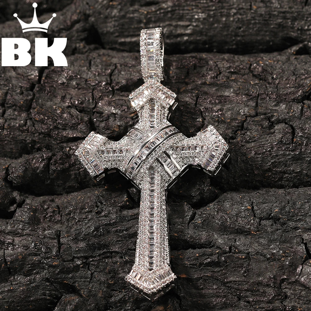 The Bling King Shiny Bundled Cross Pendant Necklace For Men Trendy Christian Jesus Cubic Zirconia Choker Rock Jewelry