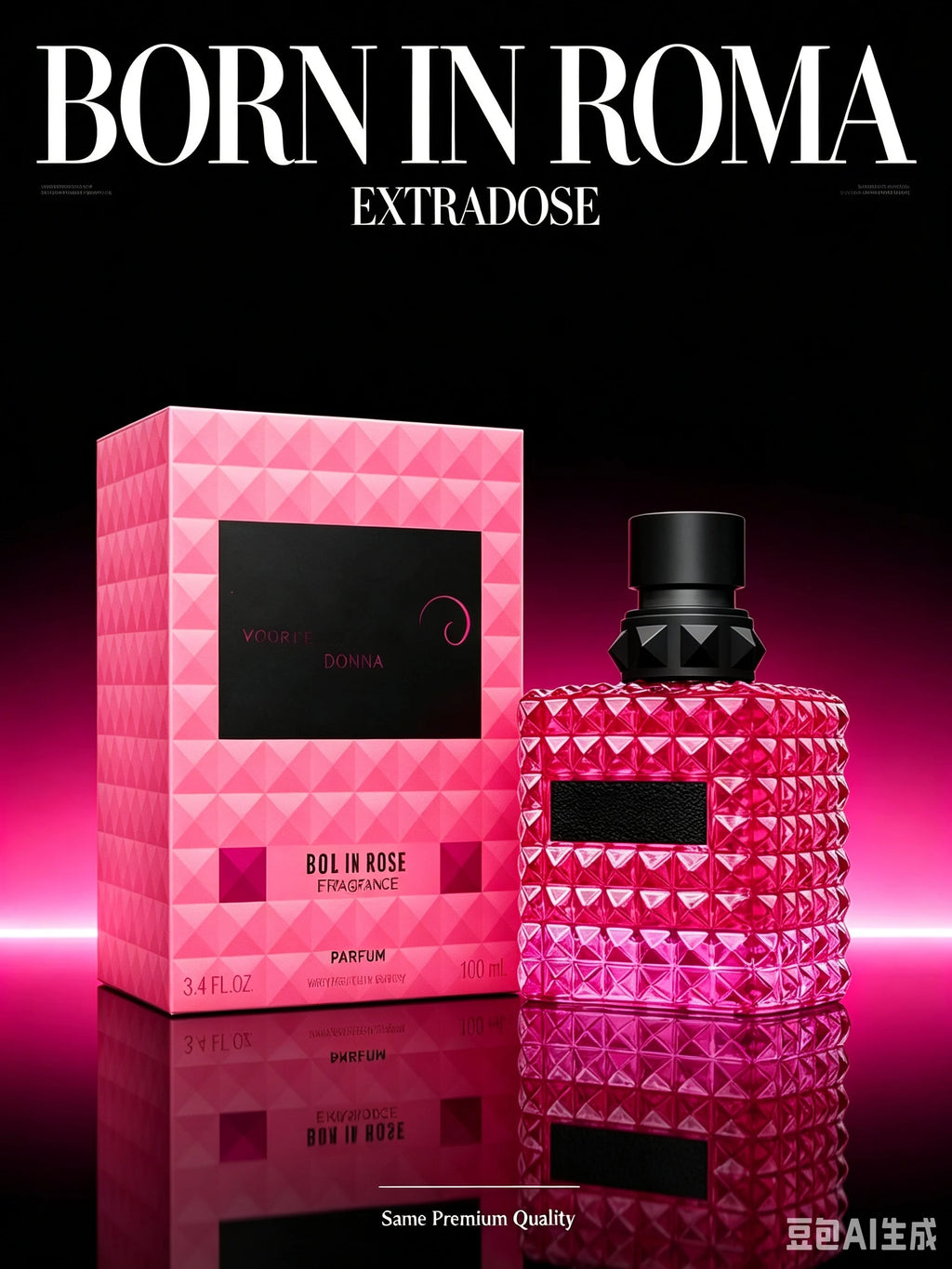Donna Born in Roma Extradose Parfum 3.4 Fl Oz 100ml, Intense Floral Fruity Gourmand Bold Feminine Luxury Women's Perfume with Wild Raspberry Jasmine Vanilla Patchouli Musk, Extra Long Lasting Deep Scent for Night Out Party Da