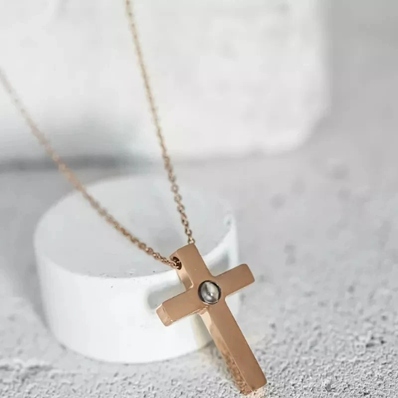 Dascusto Customized Cross Projection Necklace Men Personality Memorial Gifts For Birthday Anniversary Best Gifts Men's Jewelry