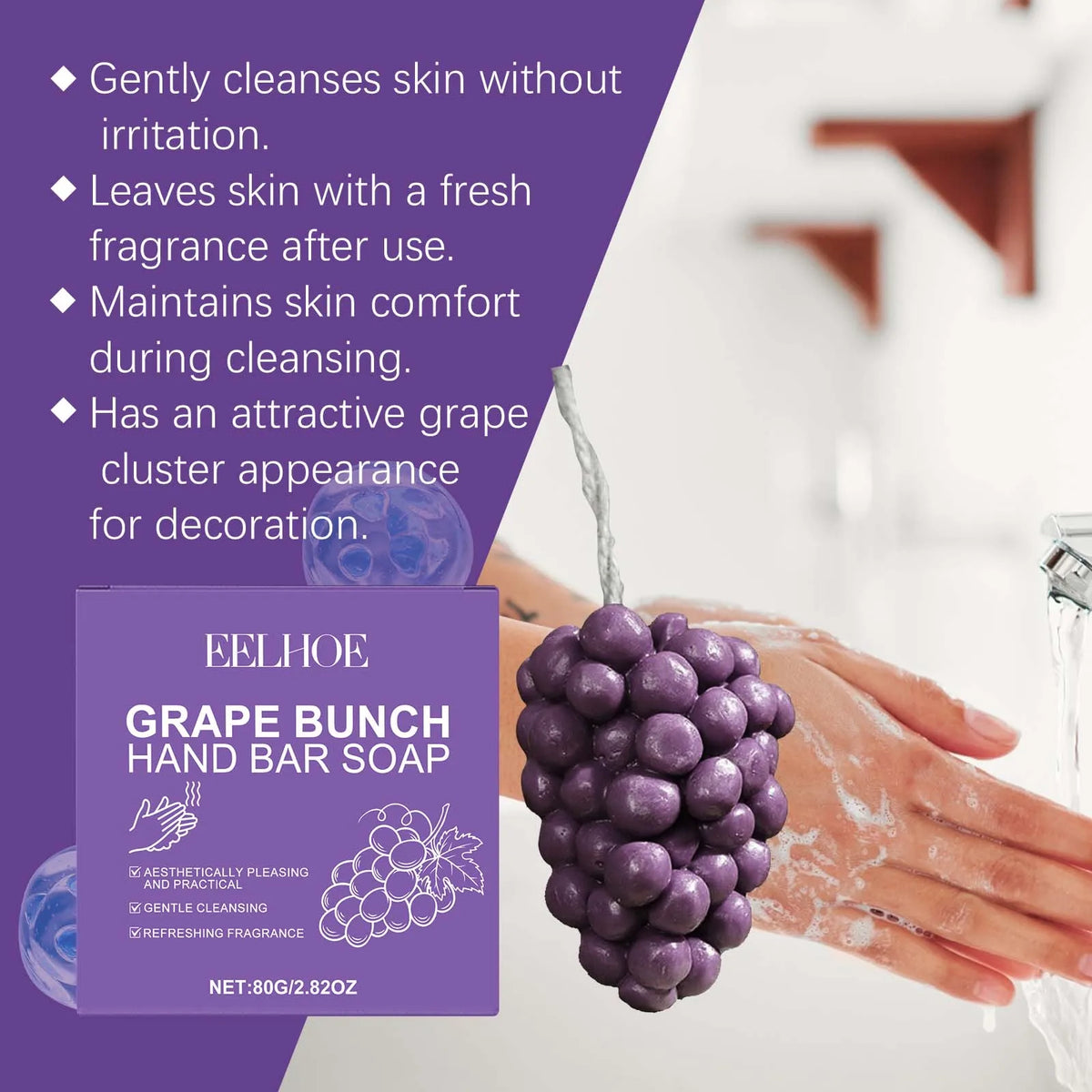 80g Grape Handmade Soap Daily Gentle Cleaning Dirts Moisturizing Non-tight Fruity Fragrance Refreshing Softening Rich Bubble Hand Washing Soap