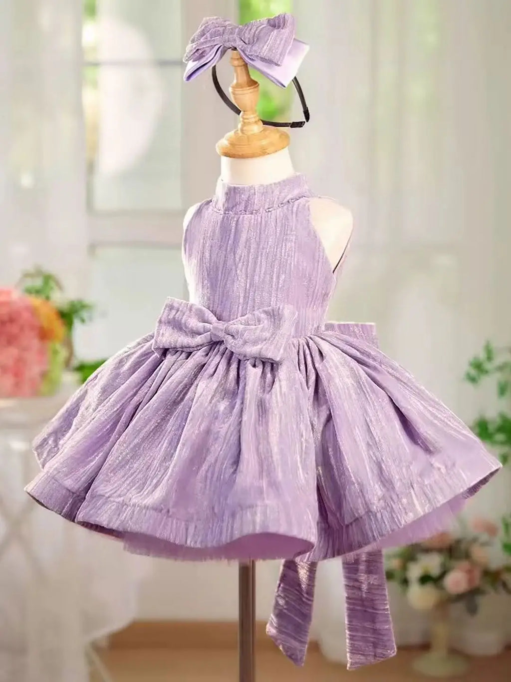 Dreamy Vow J310 Elegant O-Neck Sleeveless Light Lilac Flower Girl Dress With Bow for Kids Holiday Birthday Party Short Ball Gown