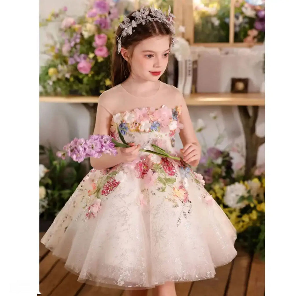 Dreamy Vow J404 Charming White Baby Girl Dress Floral Embroidered Tulle Bow for Kids Holiday 1st Birthday Party Short Ball Gown