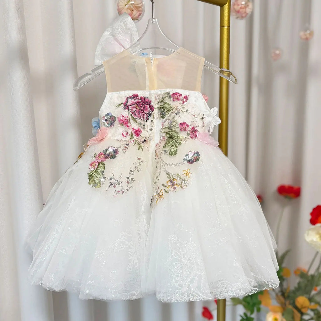 Dreamy Vow J404 Charming White Baby Girl Dress Floral Embroidered Tulle Bow for Kids Holiday 1st Birthday Party Short Ball Gown