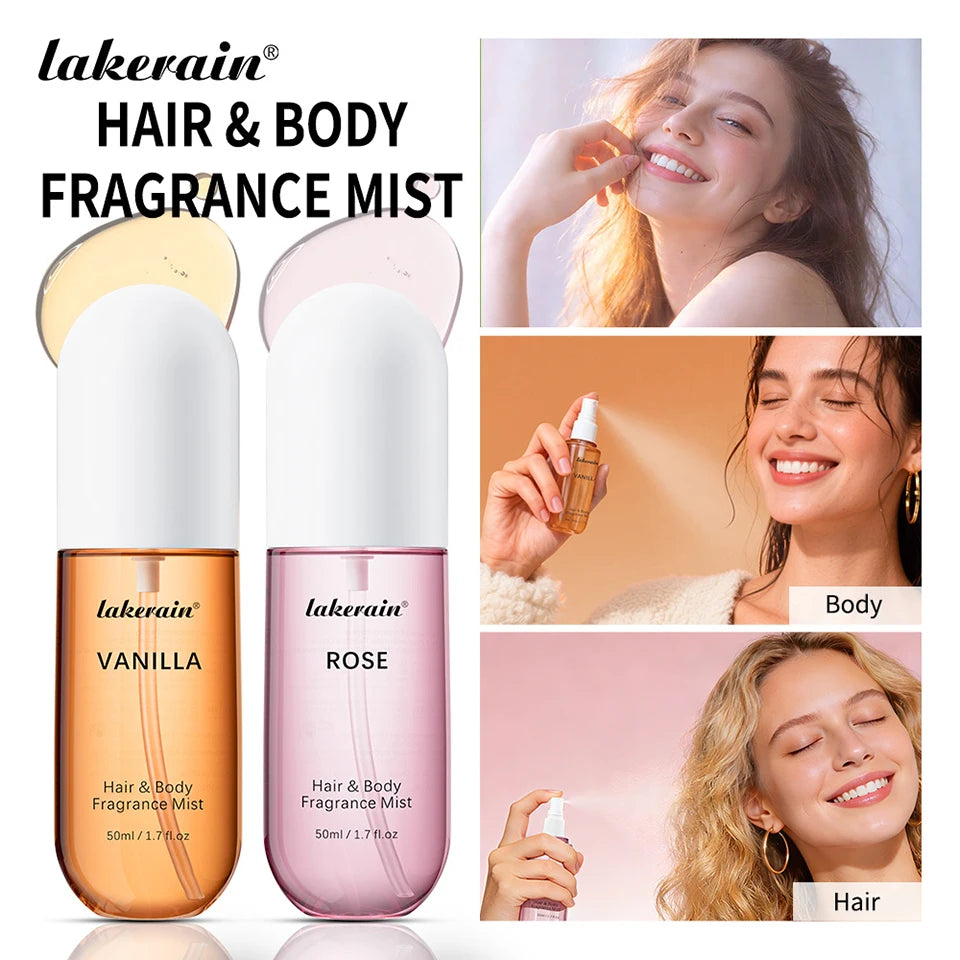 50ml Vanilla Rose Fragrance Spray Hair & Body Fragrance Mist Fresh Long Lasting Fragrance Perfume Travel Size Freshener Spray