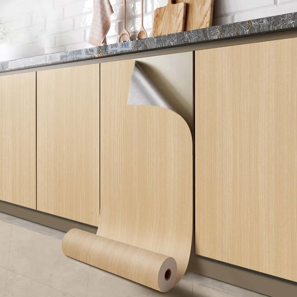 Wood Grain Cabinet Self-adhesive Wall Stickers Flame Retardant Waterproof Renovation Kitchen Anti-smoke Protective Film