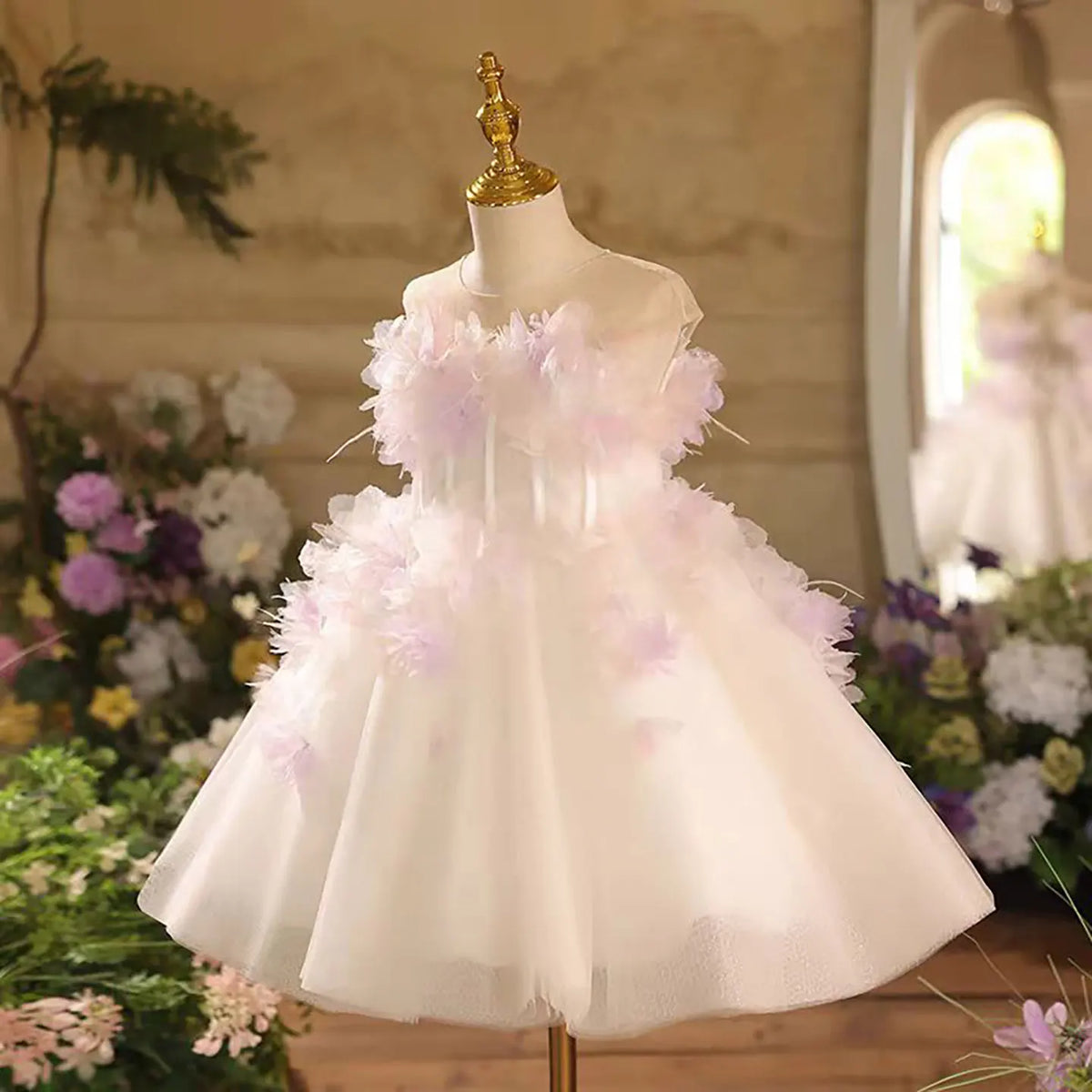 Dreamy Vow D039 Lovely Sleeveless Tiered Tulle Flower Girl Princess Dress for Kids Wedding Birthday Party Spring Short Ball Gown