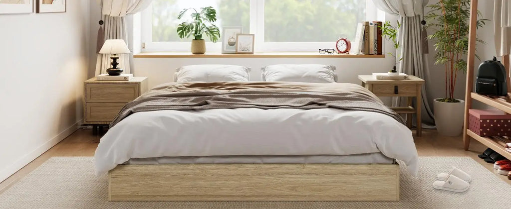 Queen Bed Frame, Wooden Platform Bed with Sturdy Slats, Modern Minimalist Design, No Box Spring Needed, Noise-Free Design, Easy Assembly, Walnut Wood