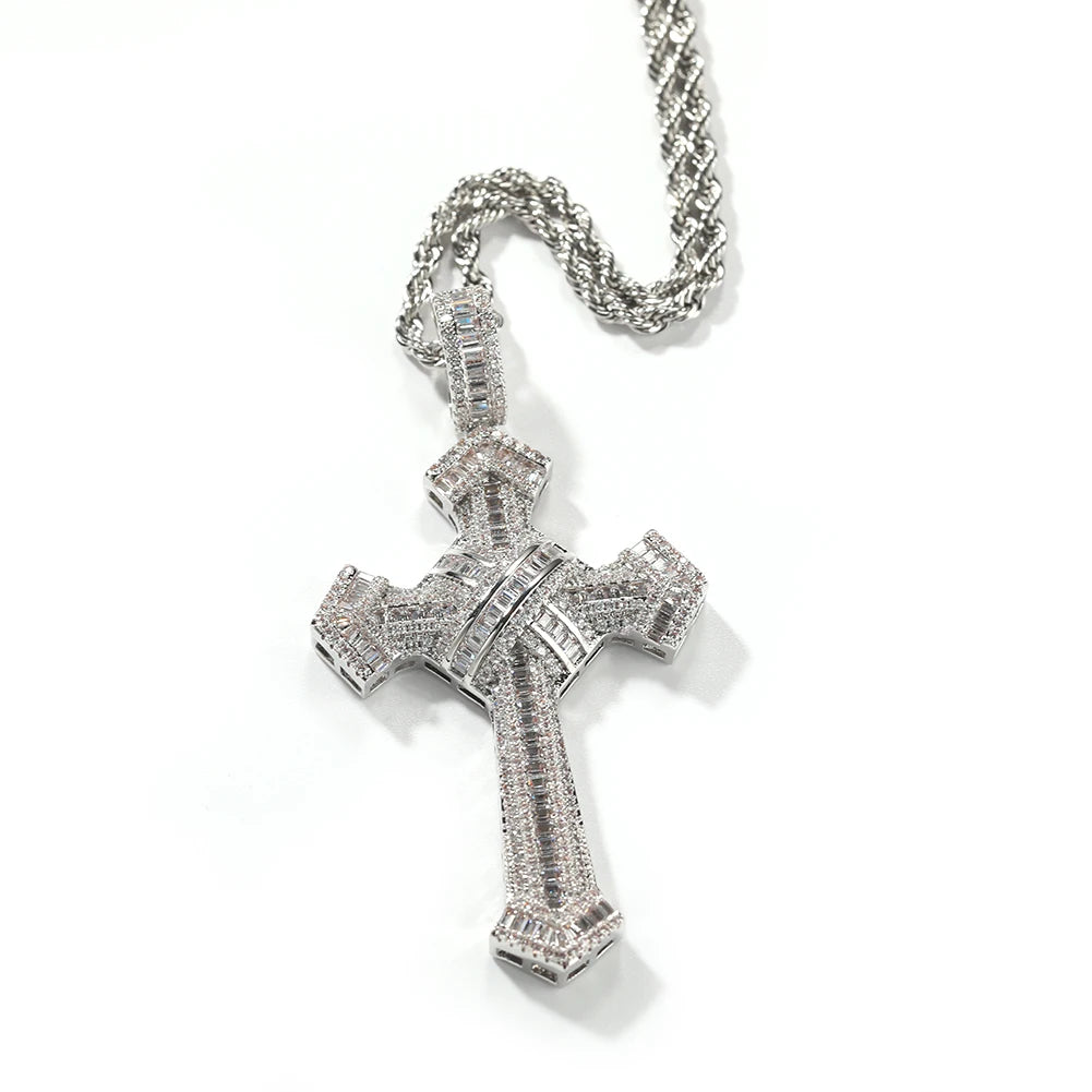 The Bling King Shiny Bundled Cross Pendant Necklace For Men Trendy Christian Jesus Cubic Zirconia Choker Rock Jewelry