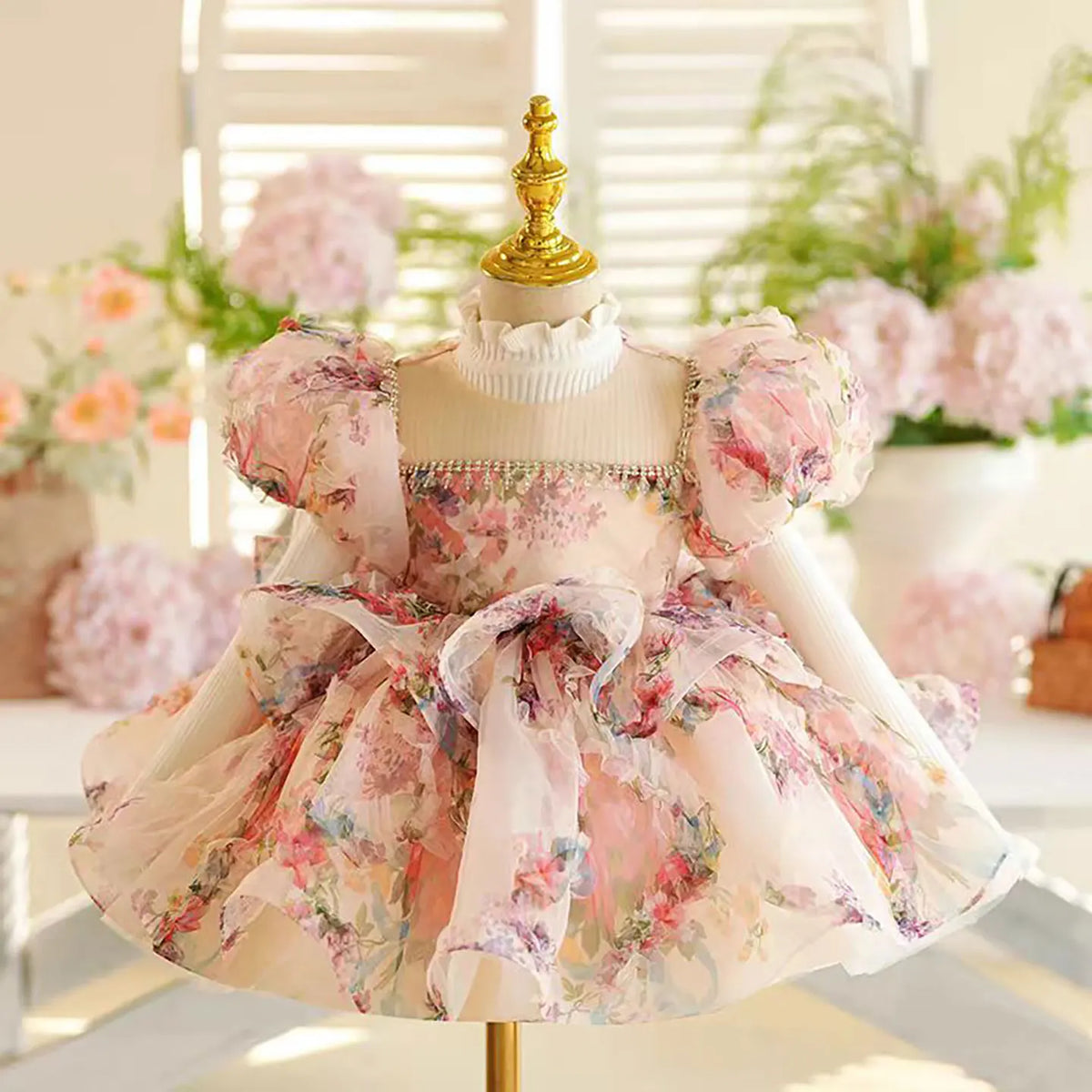 Dreamy Vow J410 Lovely Floral Pink Girl Dress Puff Sleeves for Kids Princess Holiday Birthday Party Ball Gown